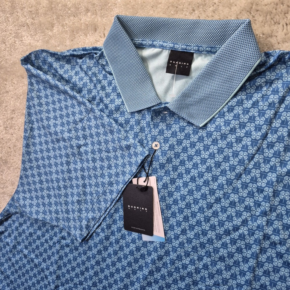 Dunning Polo Shirt Mens XL Blue Floral Performance Stretch Golf Preppy Academia